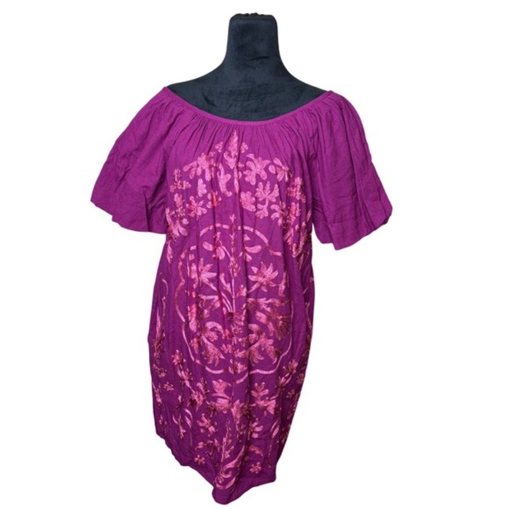 NWT $148 Free People Fiona Plum Embroidered Off Shoulder Mini Dress Size S